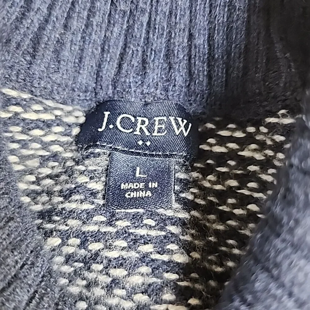 J. Crew Sweater Men's Large Navy Blue White Dots Double Button Collar Lambs Wool